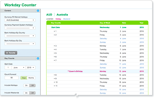 online features calander day counter